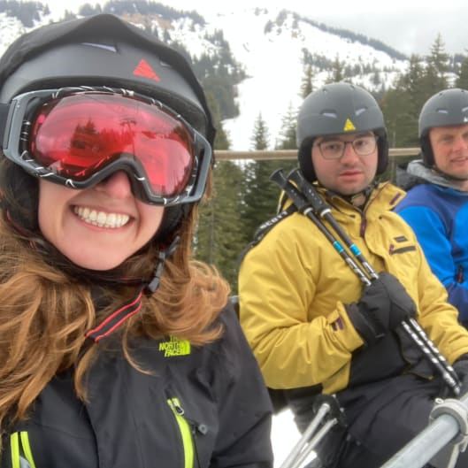 Solo skiers on ski lift in Morzine