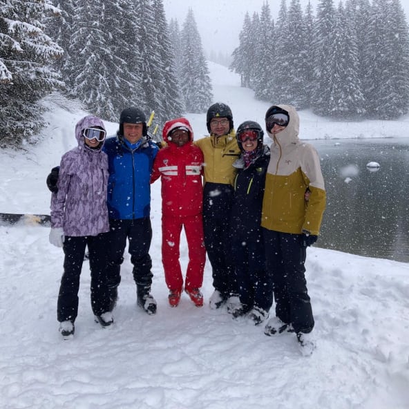 Ski lesson under snowfall in Morzine ski resort