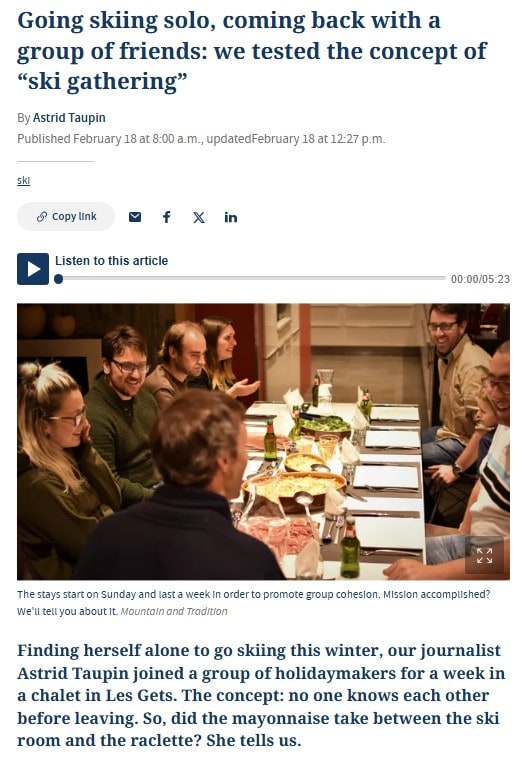 Le Figaro online article snippet about the The Ski Gathering