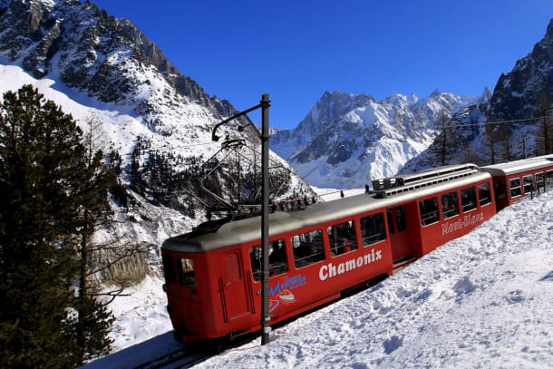 Taking the train down from the Montenvers railway - Photograph courtesy of The Compagnie des Guides de Chamonix
