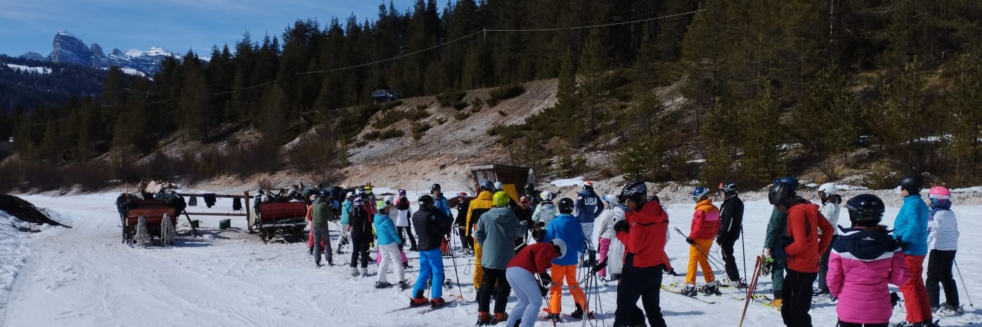 Some skiers getting ready during our Corvara skiing review