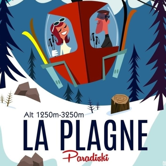 Cartoon Style poster of Chamonix ski resort