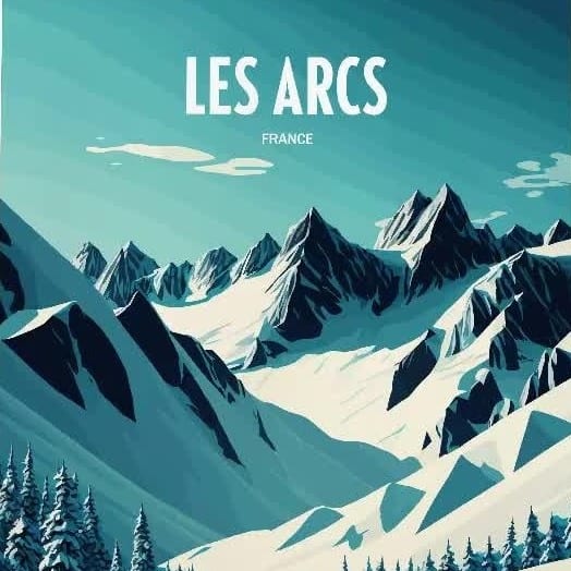Snowman cartoon poster of Les Arcs, France